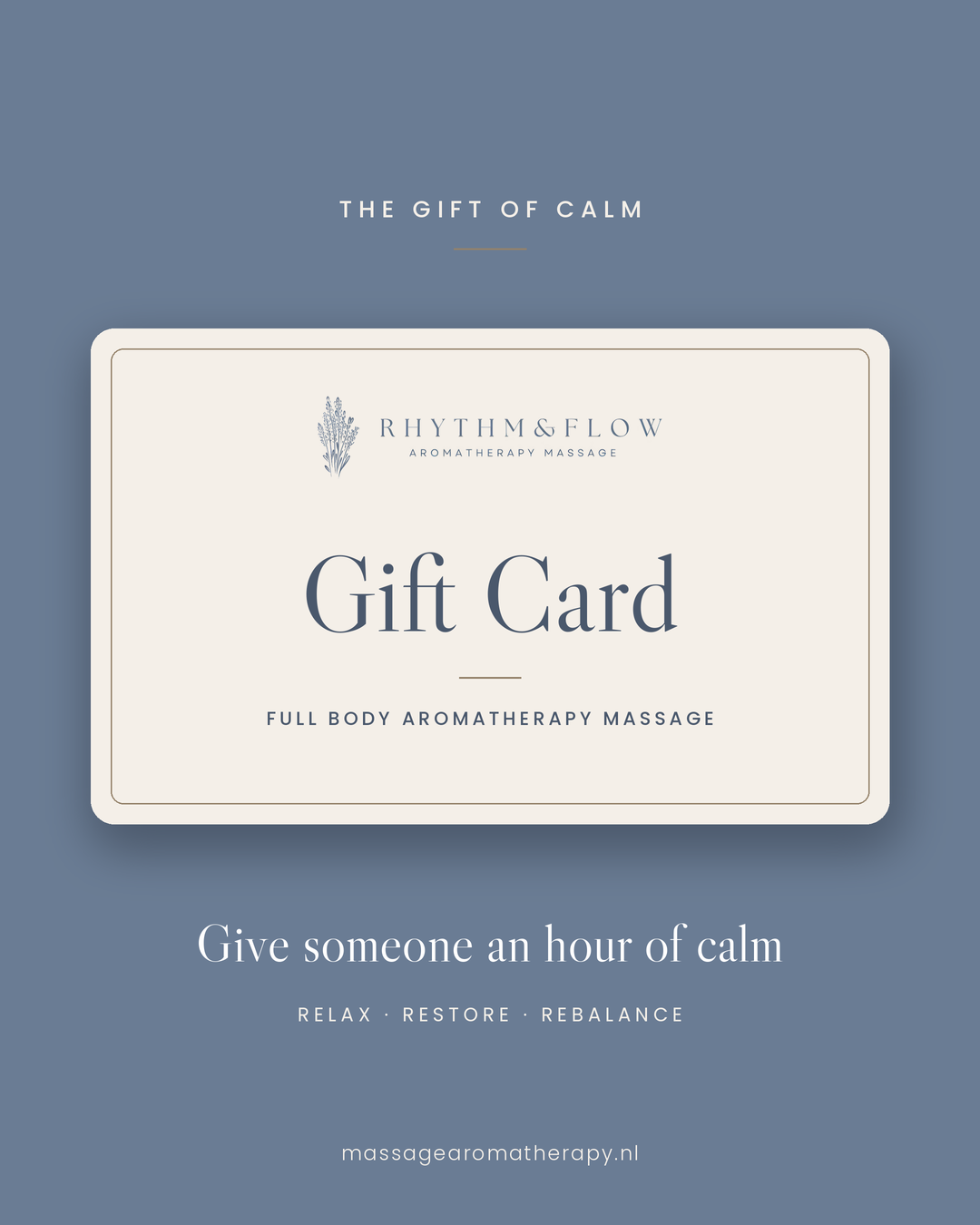 Rhythm & Flow gift card for a full body aromatherapy massage